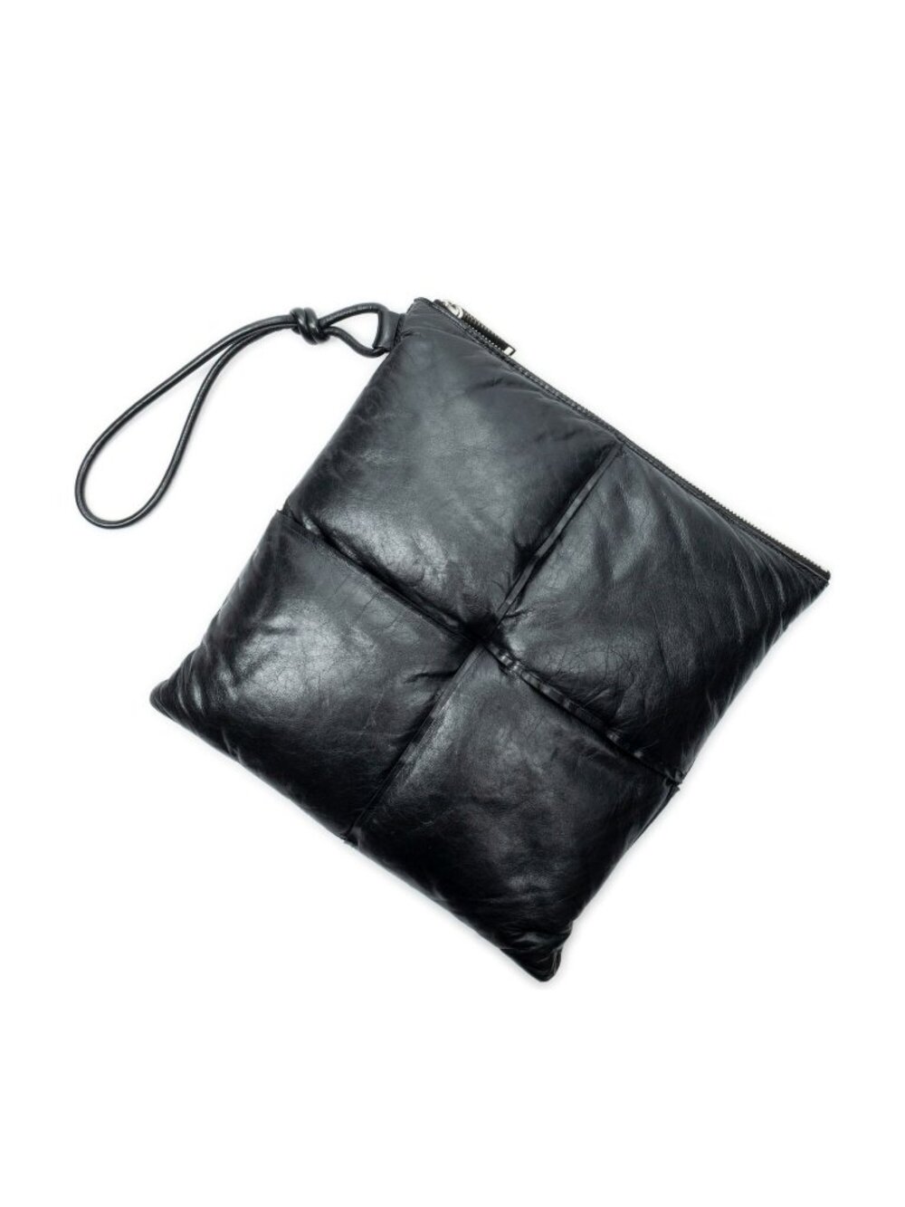 Bottega Veneta Padded Square Shape Wristlet Clutch Black Maxi Intrecciato